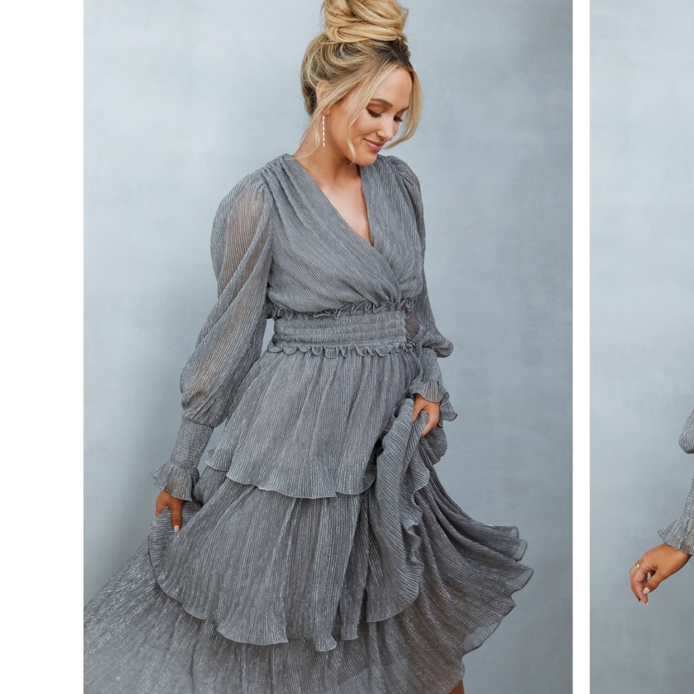 VICI X Emily Travis Elegant Gray Maxi Dress size M - Picture 3 of 12